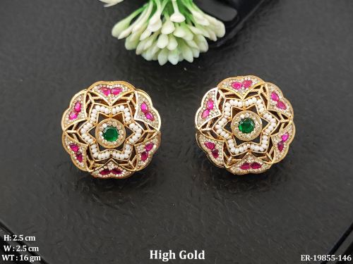 Antique Floral Studs with Stone Work in Ruby Green, photo 2 of 3