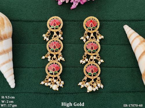 Lotus Meenakari Stone-Studded Earrings for Women in Ruby, photo 4 of 5