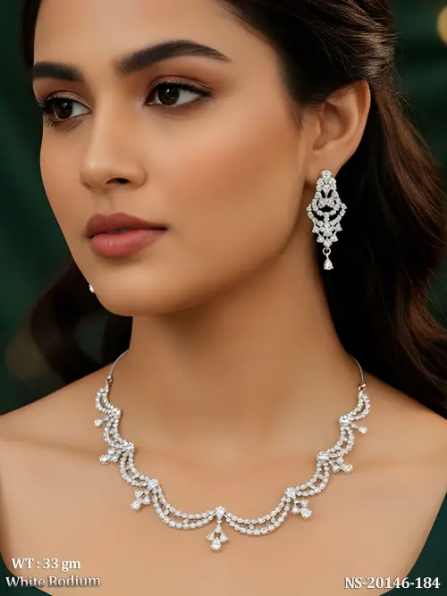 Necklace Set with Stone Work in White Finish