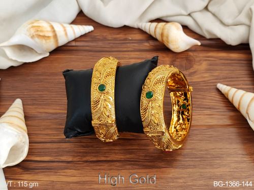 Stone-Studded Bangles with Floral Design Set of 2
