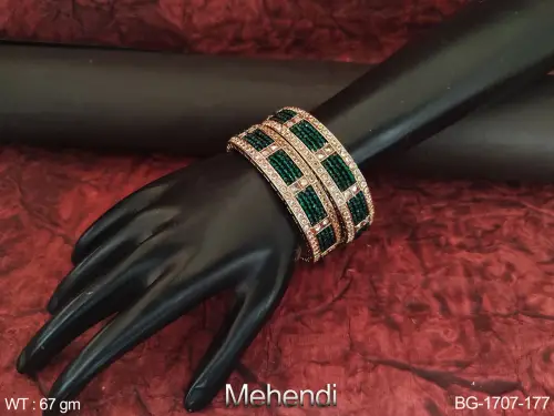 Party Wear Antique Bangles in Mehendi Finish for Women Set of 2, photo 3 of 6