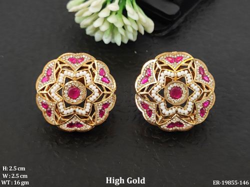 Antique Floral Studs with Stone Work in Ruby, photo 3 of 3