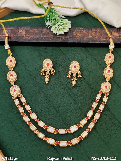 Classic Two Row Necklace Set in Rajwadi Finish for Women in White, photo 3 of 3