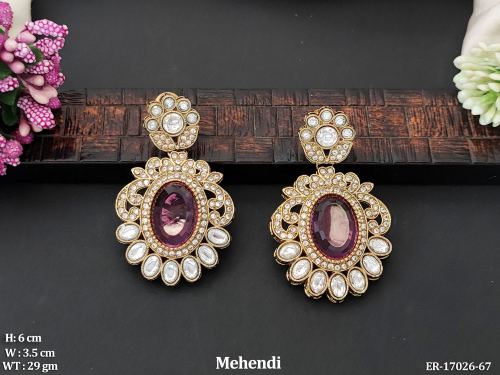 Party Wear Antique Earrings with Stone Work in Maroon, photo 4 of 8