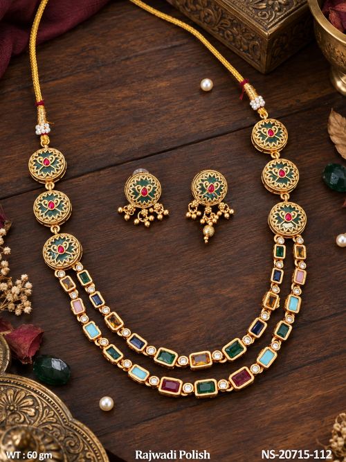 Royal Necklace Set with Stone Work in Rajwadi Finish in Multi, photo 2 of 2