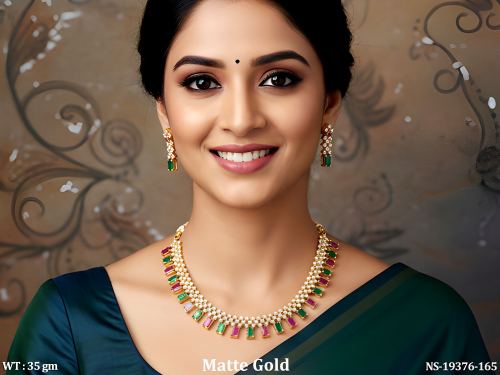 Rectangular Stone-Studded Necklace Set for Women