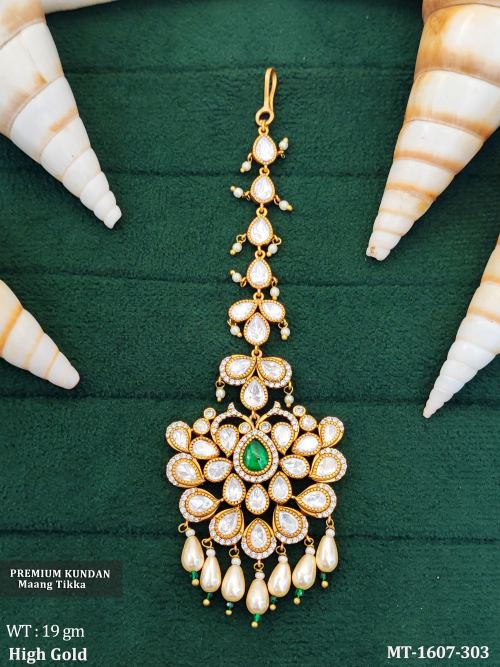 Premium Kundan High Gold Polish Designer Party wear Maang Tikka   