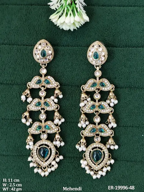 Antique Long Tiered Dangler Earrings in Mehendi Finish