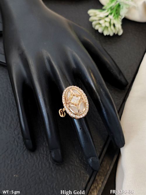 Oval Stone-Studded Finger Ring for Women in White, photo 4 of 5