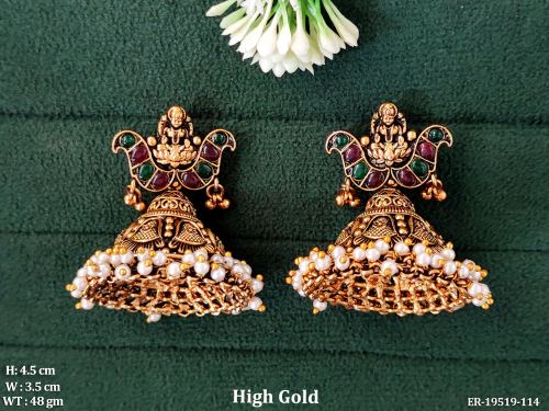 Stone-Studded Temple Jhumkas for Women, photo 2 of 3