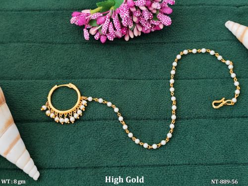 Designer Antique High Gold Polish Party Wear Nath  