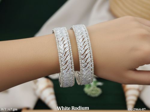Bangles with Stone Work in White Finish Set of 2
