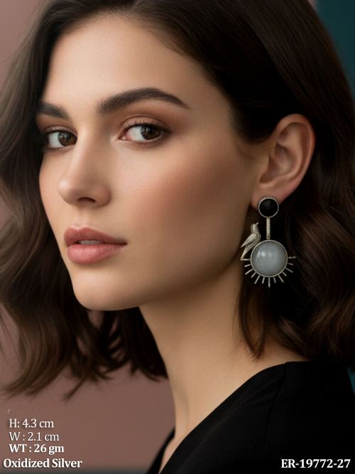 Bird Motif Daily Wear Oxidised Finish Earrings for Women, photo 2 of 2