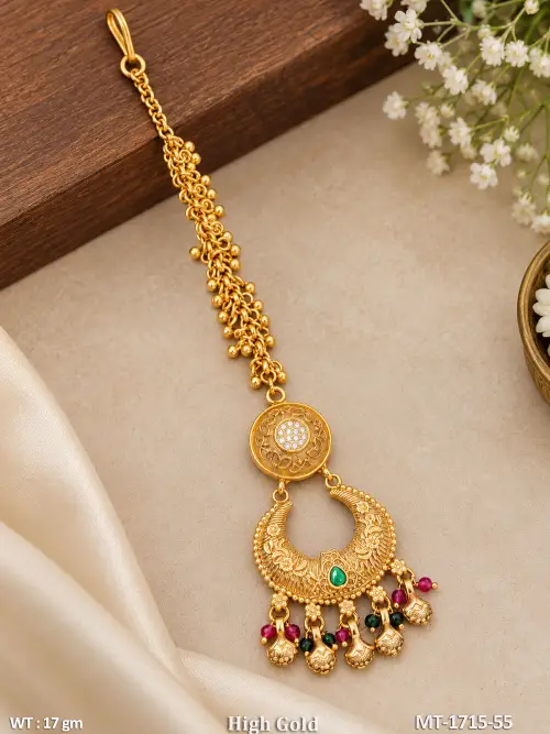 Classic Stone-Studded Antique Maang Tikka, photo 2 of 2