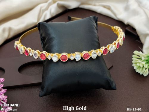 Traditional Kundan Style Hair Band in High Gold Finish