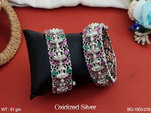 Antique Bangles with Stone Work in Oxidised Finish Set of 2