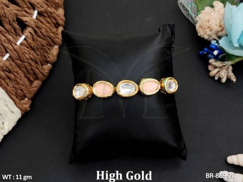 Classic Stone-Studded Kundan Bracelet for Women in Peach, photo 6 of 7