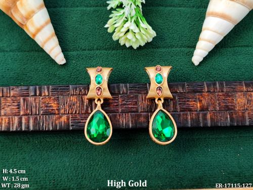 Green Drop Earrings with Stone Work