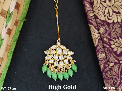 Oval Shape Stones High Gold Polish Fancy Style Kundan Maang Tikka