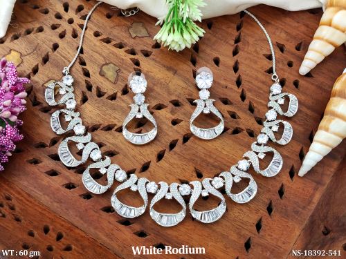 Necklace Set with CZ Stones in White Finish