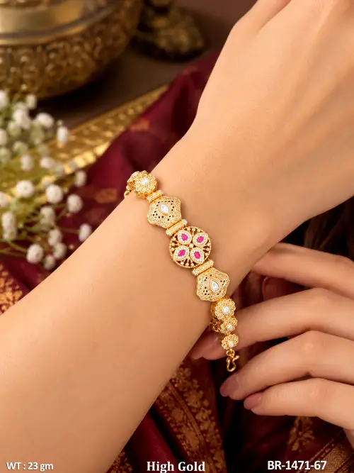 Antique Floral Bracelet with Stone Work