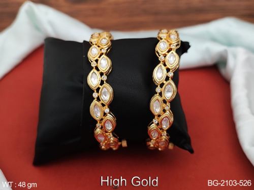 Classic Kundan Stone-Studded Bangle Set in White / 2 X 2, photo 3 of 3