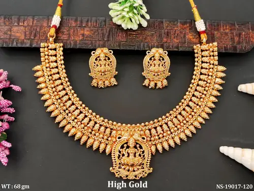 Short Temple Necklace Set with Stone Work