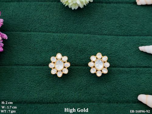 White Kundan Earrings with Stone Work