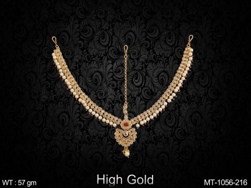 Party Wear South Indian Tikka with Stone Work in Ruby, photo 2 of 2
