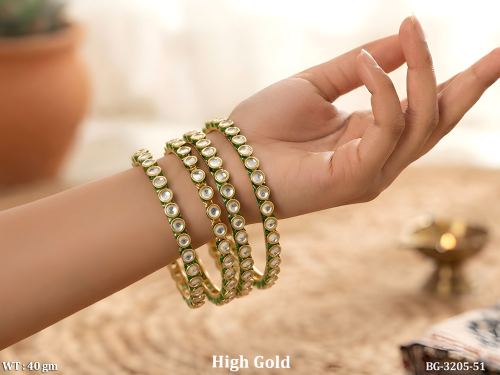Elegant High Gold Kundan Wedding Wear 4 Bangle Set