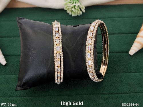 White Bangles with American Diamond Stones Set of 2