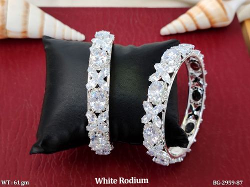 AD Floral Bangles in White Finish Set of 2, photo 2 of 2