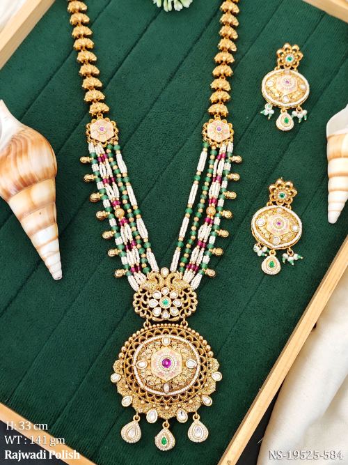 Stone-Studded Ethnic Necklace Set for Women in Ruby Green, photo 3 of 4