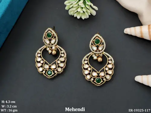 Stone-Studded Kundan Drop Earrings for Women