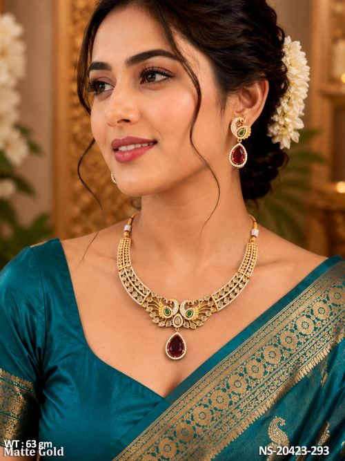Kemp Peacock Necklace Set with Stone Work