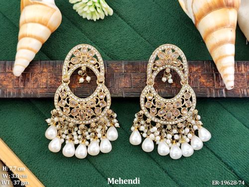 Moon Stone-Studded Drop Earrings for Women in Transparent Yellow, photo 10 of 16