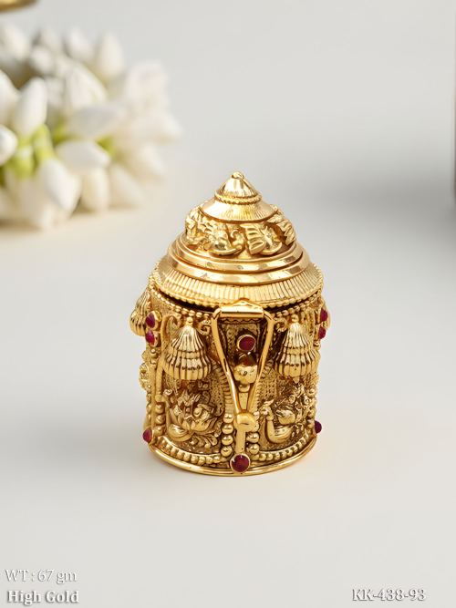 Antique High Gold Sindoor Box with Temple Design