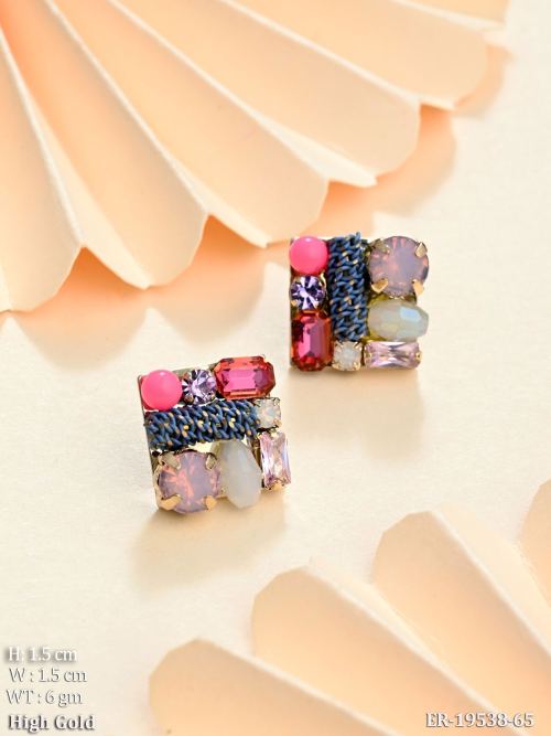 Stone-Studded Western Stud Earrings for Women in Rani, photo 2 of 3