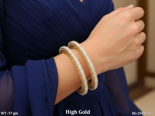 Classic White Bangles with Stone Work Set of 2