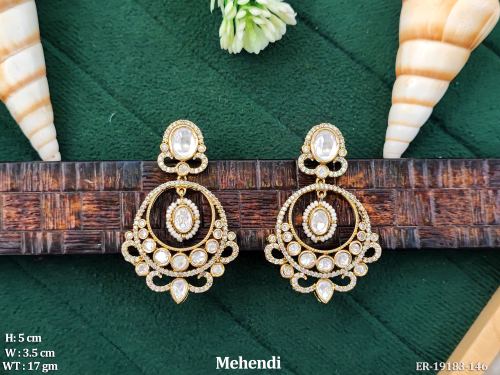 Kundan Drop Earrings with Pearls in White, photo 4 of 5