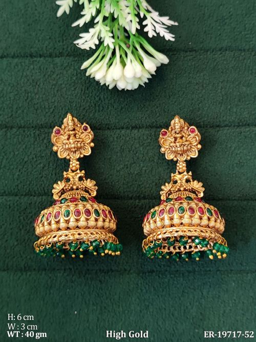 Stone-Studded Temple Jhumki Earrings for Women, photo 2 of 2