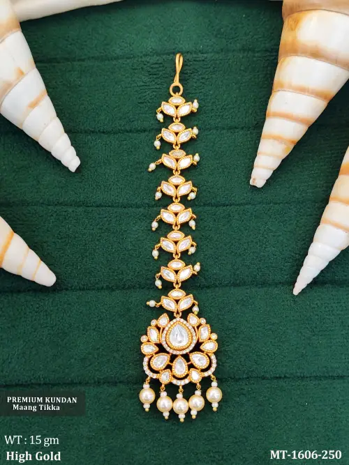 Beautiful Designer Full Stone High Gold Polish Maang Tikka   