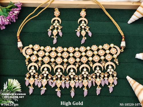 Party Wear Kundan Necklace Set for Women in Pink, photo 2 of 5