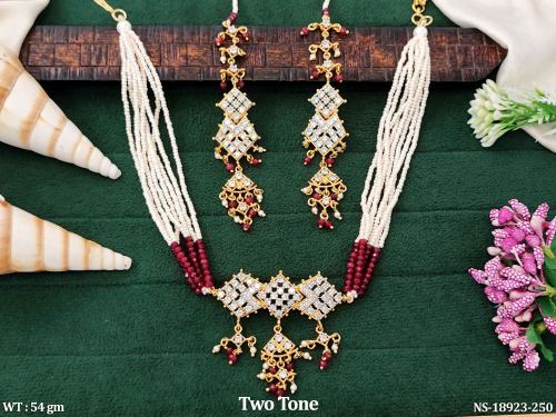 Two-Tone Finish Stone-Studded Necklace Set for Women in Ruby, photo 3 of 6