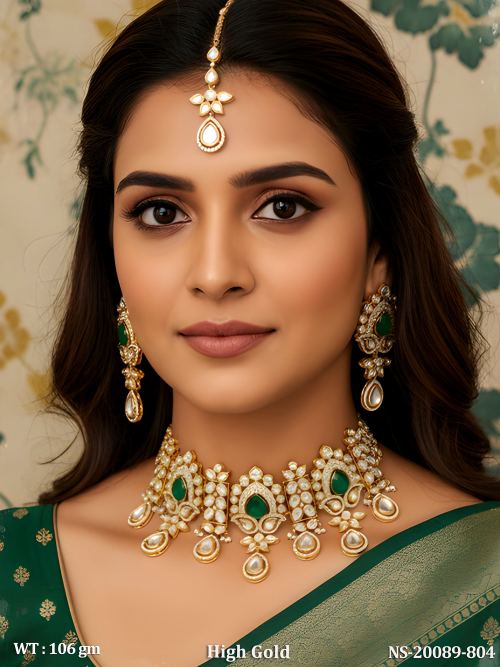 Wedding Wear Kundan Jewellery Set for Women in Green, photo 3 of 4