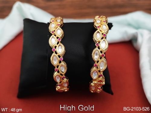 Classic Kundan Stone-Studded Bangle Set in Ruby / 2 X 2, photo 2 of 3