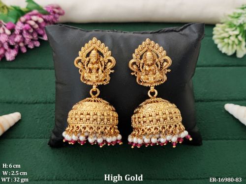 Temple Stone-Studded Jhumkas in Ruby, photo 2 of 4