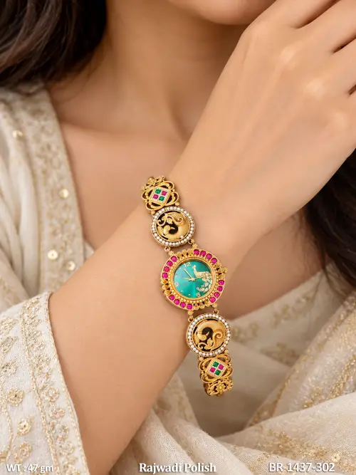 Antique Peacock Stone Designer Watch Bracelet