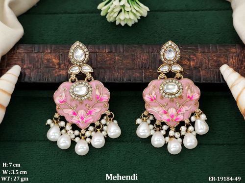 Lotus Stone-Studded Drop Earrings for Women in Pink, photo 3 of 3