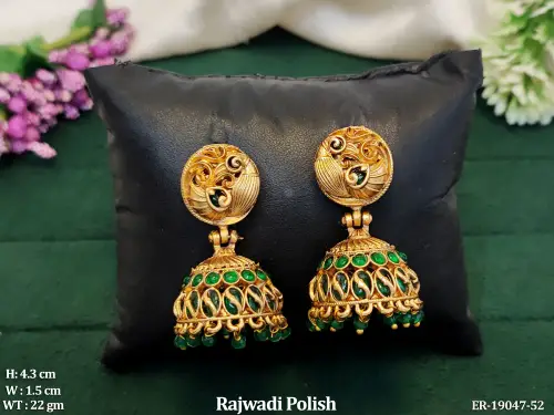 Rajwadi Finish Stone-Studded Jhumka Earrings
